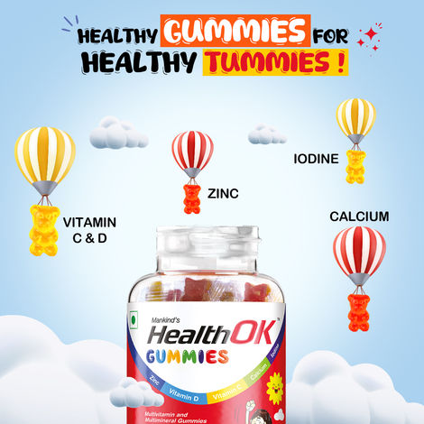 Health OK Multivitamins tasty Gummies for Kids (with Vitamin C, Vitamin D, Vitamin B12, B6, Zinc for growth development immunity)