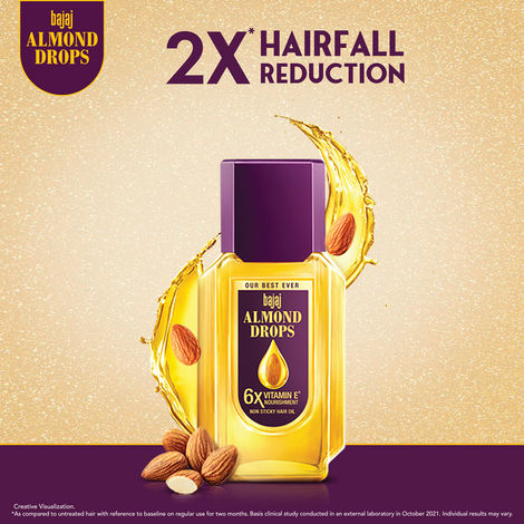 Bajaj Almond Drops Hair Oil with 2x Hairfall Reduction and 6x Vitamin E & Almond Oil