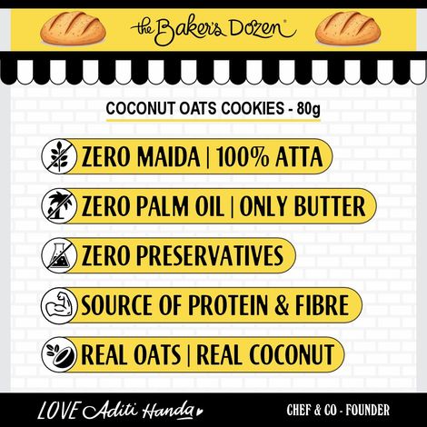 The Baker's Dozen Zero Maida Coconut and Oats Biscuits Cookies | Maida-free and Trans Fat-free
