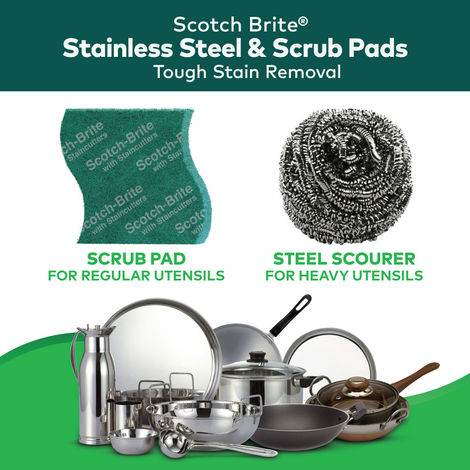 Scotch Brite Stainless Steel Scrub and Pads - Pack of 3