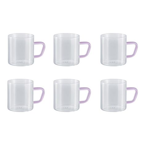 Borosil Vision Classic Mug Set With Pink Handle (190 ml) | Borosillicate Glass | Microwave Safe