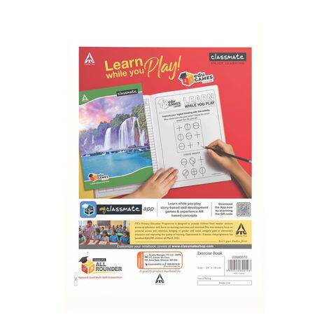 Classmate Single Line Origami Notebook (24 X 18 Cm, Assorted, 168 Pages)