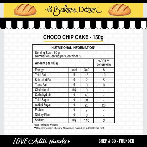 The Baker's Dozen Chocochip Cake No Palm Oil Loaded with Dark Chocolate Chips