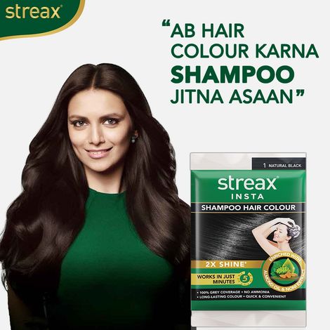 Streax Insta Shampoo Hair Colour for Women and Men- Natural Black | 100% grey coverage in 5 mins