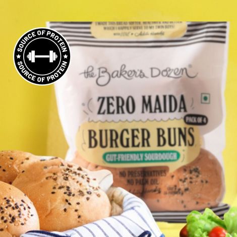 The Baker's Dozen Zero Maida Burger Buns No Palm Oil No Preservative 100% Wholehwheat