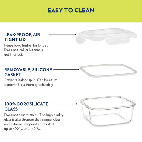 Borosil Klip N Store Storage Container With Airtight Lid (320 ml) | Borosilicate Glass