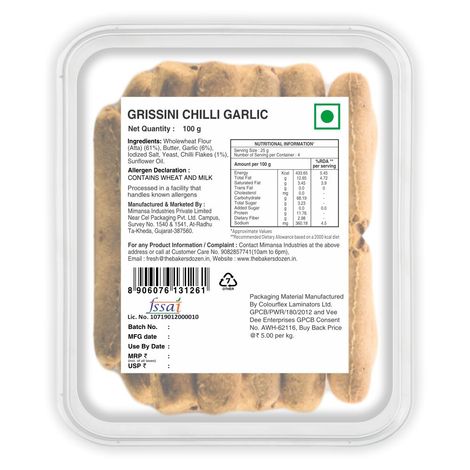 The Baker's Dozen Zero Maida Breadsticks (Grissini) Baked Snack No Palm Oil No preservatives 100% Wholewheat