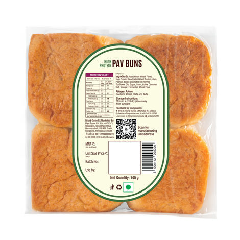Protein Chef High Protein Pav Bun (Zero Maida, Multigrain) - Made with MP Sharbati Wheat