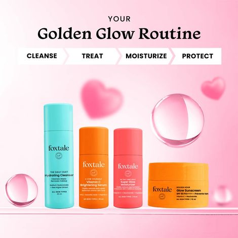 Foxtale Glow-On-The-Go Gift Set | Mini Cleanser, Serum, Moisturizer & Sunscreen + Pouch