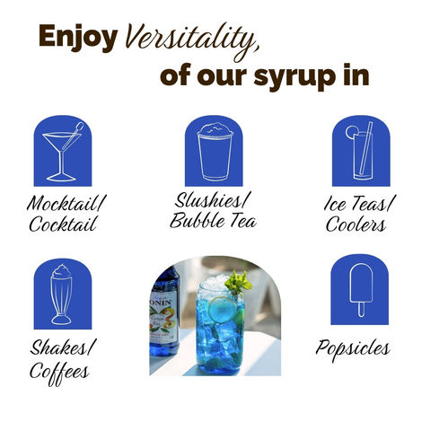 Monin Bleu Curacao Syrup for Cocktail |Mocktails | Mixers