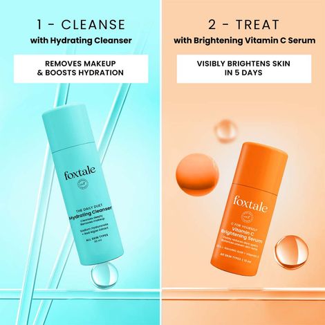 Foxtale Glow-On-The-Go Gift Set | Mini Cleanser, Serum, Moisturizer & Sunscreen + Pouch