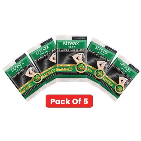 Streax Insta Shampoo Hair Colour for Women and Men- Natural Black | 100% grey coverage in 5 mins