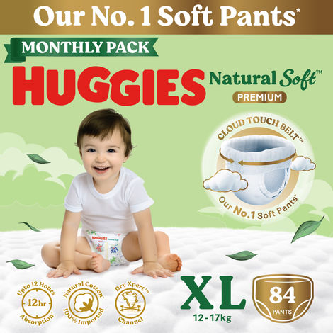 Huggies Natural Soft Premium Baby Diapers | Pant Style | XL | 42 pcs