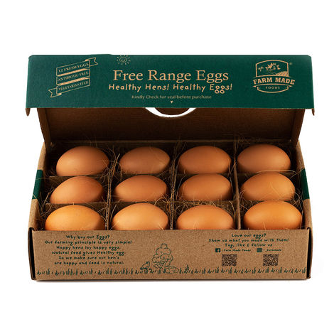 Farm Made Free Range Brown Eggs, 12 Pieces - Protein Rich, Veg Feed, Non-Fertile