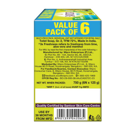 Santoor Fresh Skin Aloe Vera and Lime Bathing Soap With Anti-Aging Properties For All Skin Types