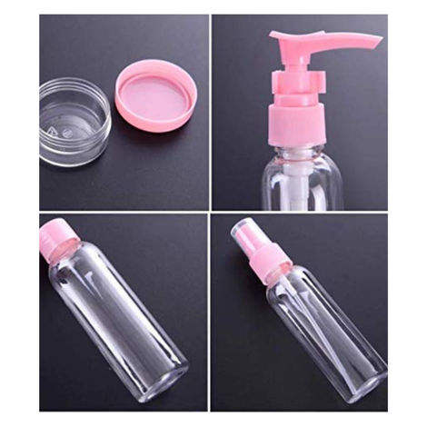 Plastic Multipurpose Cosmetic Travel Pouch Kit with 3 Empty Refillable Bottles and 3 Jars