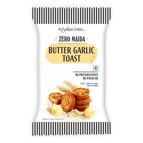 The Baker's Dozen Zero Maida Butter Garlic Toast Baked Snack No Palm Oil No preservatives 100% Wholewheat