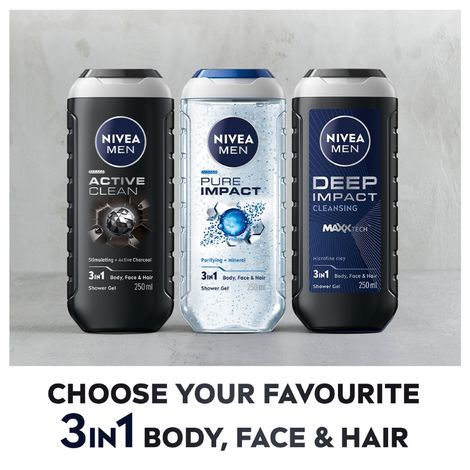 Nivea Men Active Clean with Active Charcoal Shower Gel for Body Face & Hair