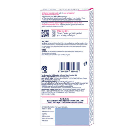 Veet Professional Waxing Strips Kit For Sensitive Skin | 8 Strips