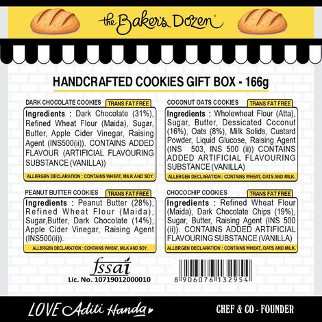 The Baker's Dozen Handcrafted Cookies Gift Box | Diwali Gift Hamper | Chocolate, Coconut & Oats Cookie
