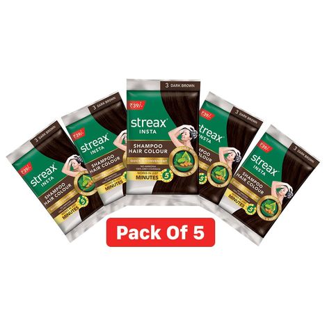 Streax Insta Shampoo Hair Colour for Women and Men- Dark Brown |100% grey coverage in 5 mins
