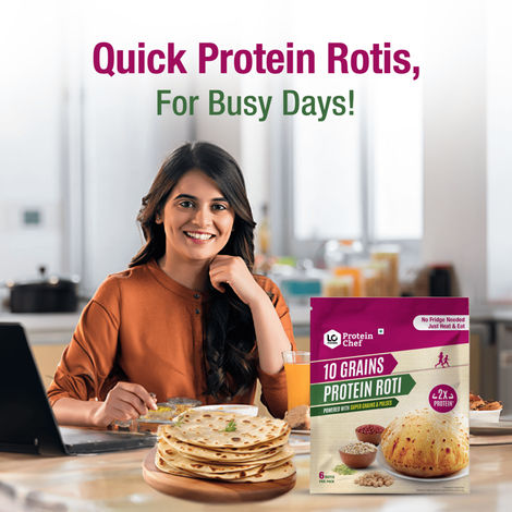 Protein Chef 10 Grains Protein Roti | Non Frozen Fresh Whole Wheat | Ready to Cook Chapati Combo 