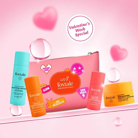 Foxtale Glow-On-The-Go Gift Set | Mini Cleanser, Serum, Moisturizer & Sunscreen + Pouch