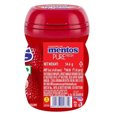 Mentos Pure Fresh Sugarfree Strawberry Chewing Gum Bottle