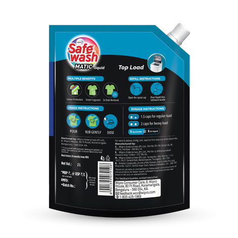 SafeWash Top Load Matic Premium Detergent Liquid | 2X Stain Removal