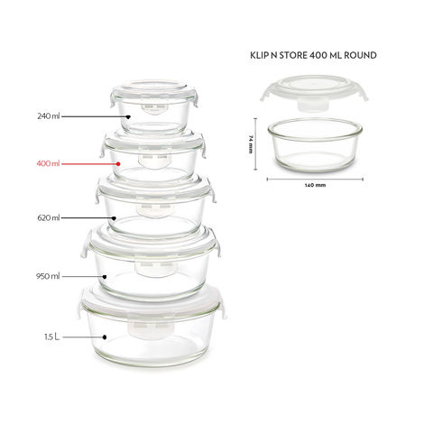 Borosil Klip N Store Storage Container With Airtight Lid (400 ml) | Borosilicate Glass