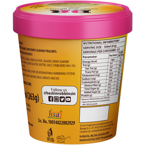 Baskin Robbins Honey Nut Crunch Ice Cream Tub