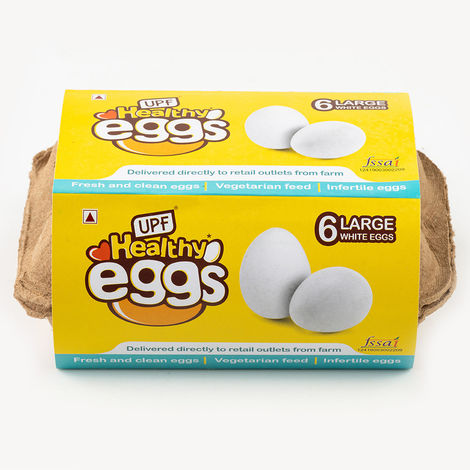 UPF Healthy White - Large Eggs, 6 Pieces | Protein Rich | Veg Feed | Infertile