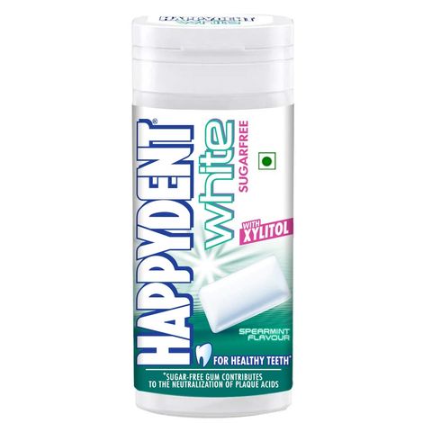 Happydent White, Xylitol Sugarfree Spearmint Flavour, Chewing Gum Pocket Bottle