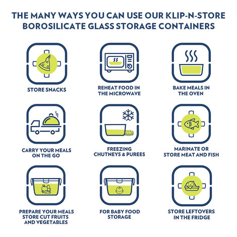 Borosil Klip N Store Storage Container With Airtight Lid (400 ml) | Borosilicate Glass