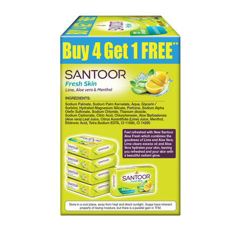Santoor Fresh Skin Aloe Vera and Lime Bathing Soap With Anti-Aging Properties For All Skin Types