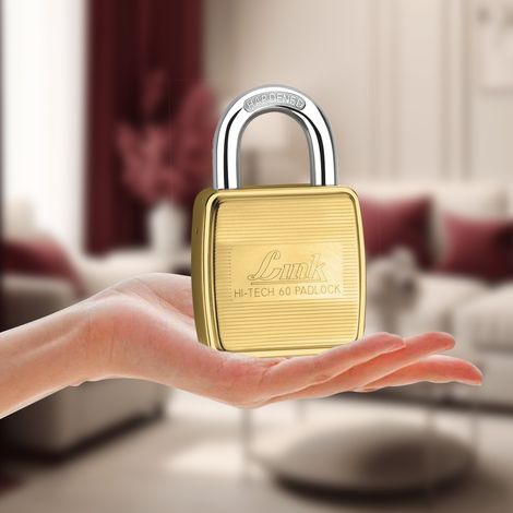 Link Brass Double Lock HT-60mm Padlock with Hardened Shackle & 3 Hi-Tech Keys