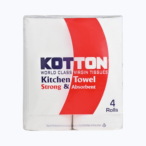Kotton Kitchen Towel 2 Ply - 100% Virgin Pulp/Paper, 60 Pulls Per Roll