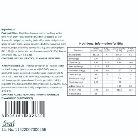 Snackible Piri Piri Ragi Chips (with Cheesy Jalapeno Dip) | High Fibre