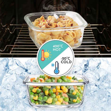 Magnus Glock Solid Glass Lunch Box | Flat Pouch & 2 Square Microwave Safe Containers | 320ml Each