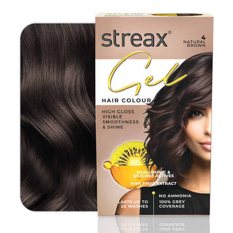 Streax Gel Hair Colour For Women, Natural Brown 4 |No Ammonia Hair Color|100% Grey Coverage