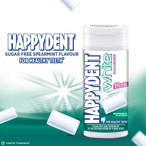 Happydent White, Xylitol Sugarfree Spearmint Flavour, Chewing Gum Pocket Bottle