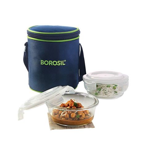 Borosil Klip N Store Vertical Lunch Box With Bag (400 ml + 400 ml)