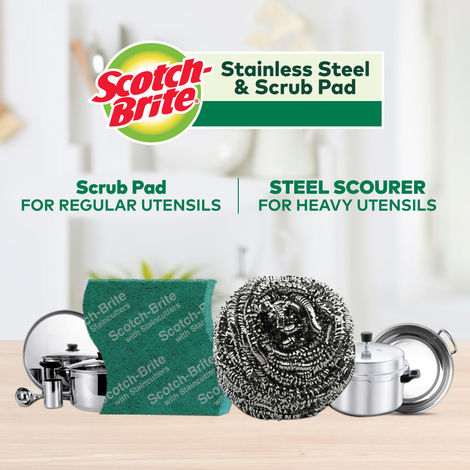 Scotch Brite Stainless Steel Scrub and Pads - Pack of 3