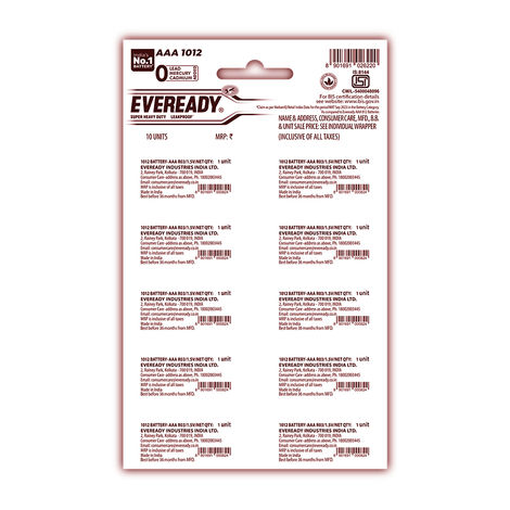 Eveready Carbon Zinc AAA Battery
