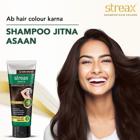 Streax Insta Shampoo Hair Colour - Dark Brown, Easy Diy- Squeeze Pack