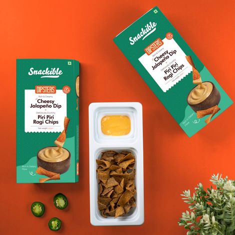Snackible Piri Piri Ragi Chips (with Cheesy Jalapeno Dip) | High Fibre