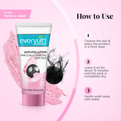 Everyuth Naturals Anti Pollution Pink Clay & Charcoal Face Pack | For all skin types (Oily/ Dry)