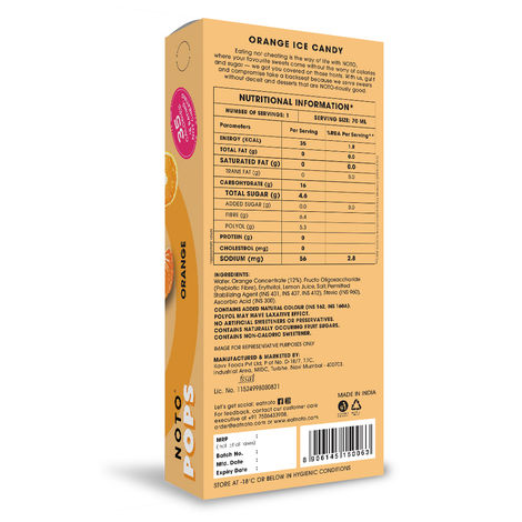 Noto Orange Sugar Free Popsicle