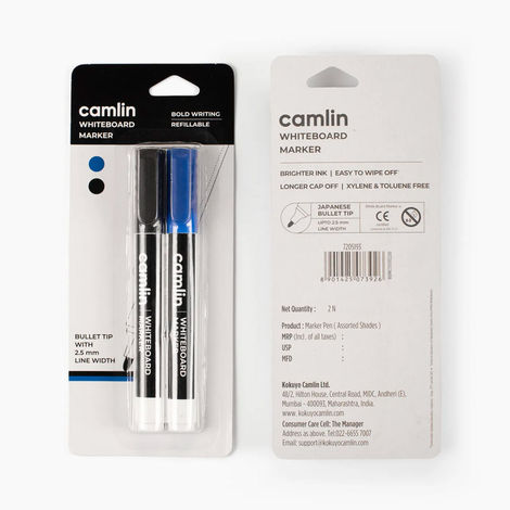 Camlin Whiteboard Marker - Pack Of 2 Assorted Colors (Black, Blue)