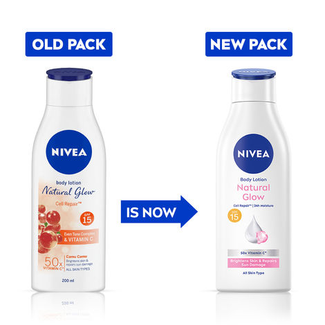 NIVEA Natural Glow Cell Repair Body Lotion For Even Toned & Smooth Skin | SPF 15 & 50 X Vitamin C